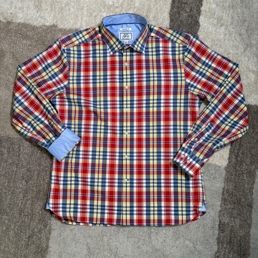 Jos. A. Bank 1905 Tailored Fit Plaid Button Down Shirt Mens Large Multicolor L